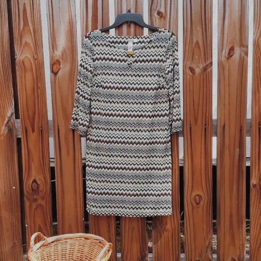 Boho Chic 3/4 Sleeves Shift Dress Size Petite M